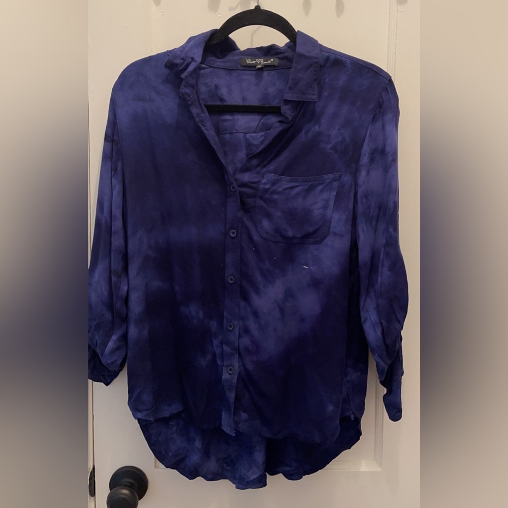 Velvet Heart Navy blue collared button up blouse, size M